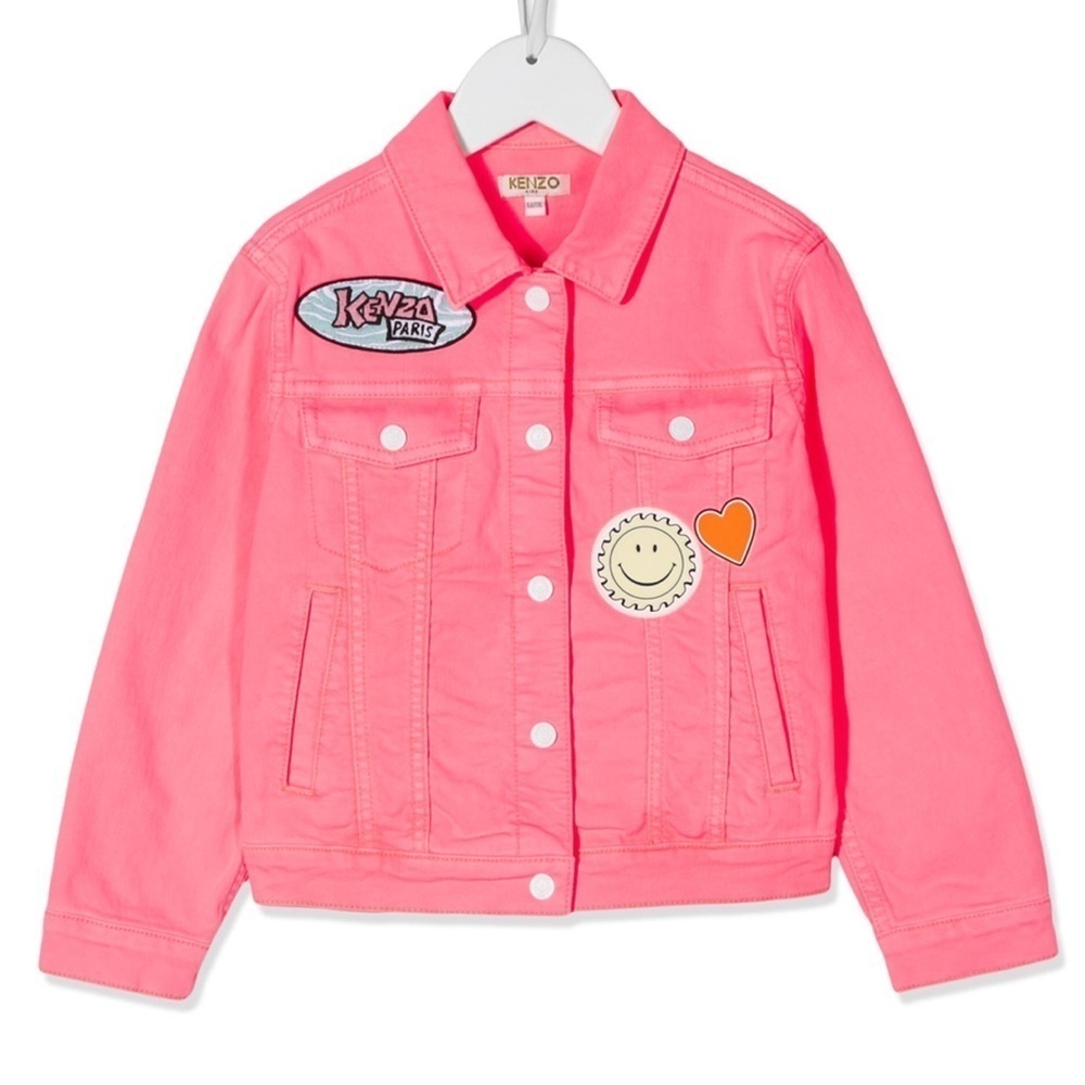 NWT! KENZO Girls Pink Jean Jacket with Patches, Size 12(152), Authentic